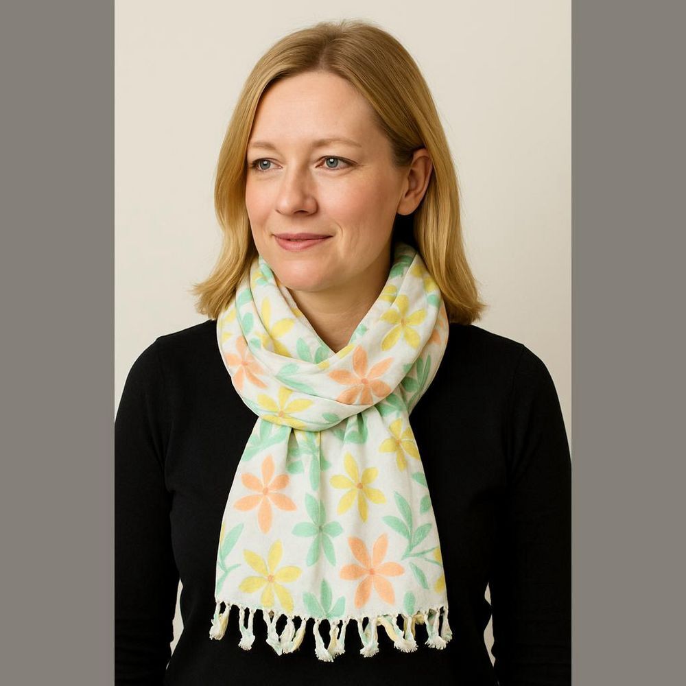 Glentex Floral Scarf Made in Thailand Pastel Flowers